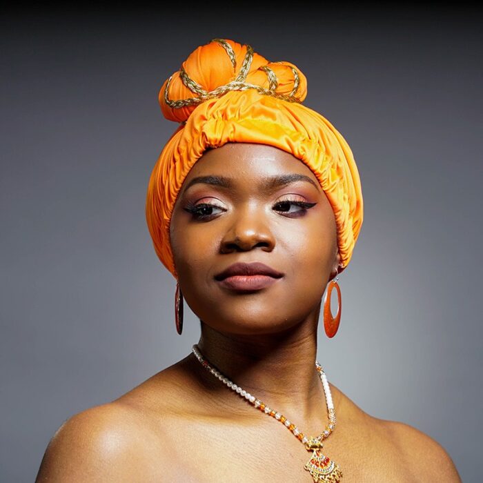 Orange Turban with Gold Ribbon